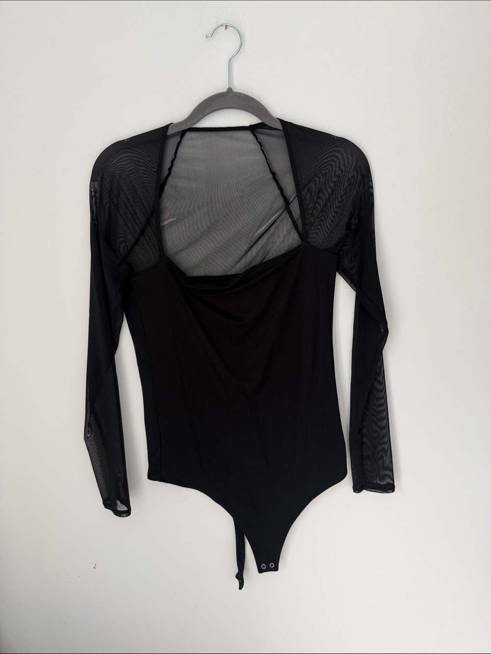 Abercrombie & Fitch Black Sheer-Panel Long Sleeve Bodysuit